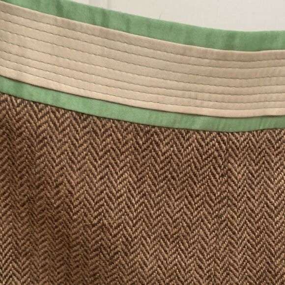 Ann Taylor Loft Size 6 Green Tan Brown Midi Wool Rayon Polyester Acetate New - Picture 8 of 10